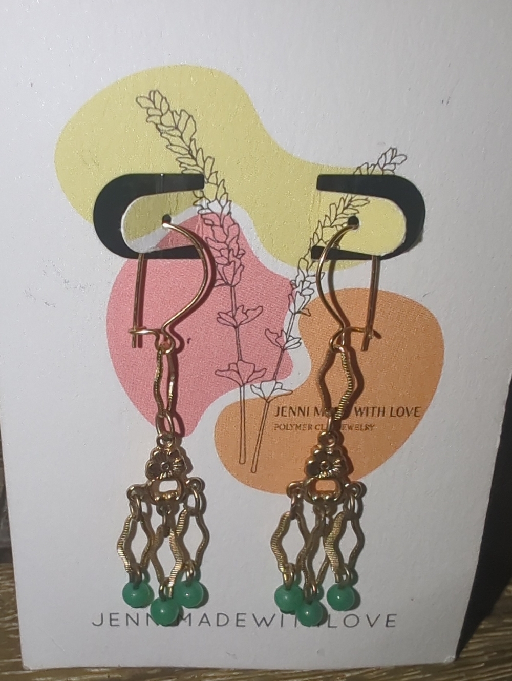 Gold-Tone Chained Drop Earrings with Green Beads